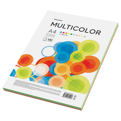 Бумага цветная OfficeSpace "Multicolor", А4, 80г/м2, 100л., (10 цветов), 372017