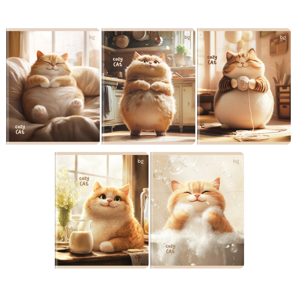 Тетрадь 48л., А5, клетка BG "Cozy cat", выборочный лак, 10 штук, 382146