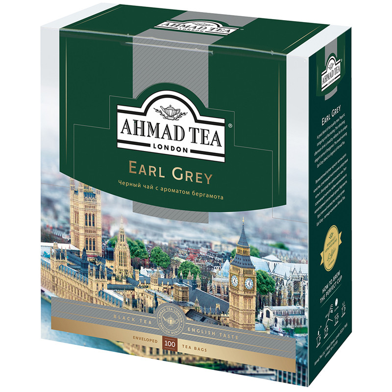 Чай Ahmad Tea "Earl Gray", черный с бергамотом, 100 фольг. пакетиков по 2г, 186396