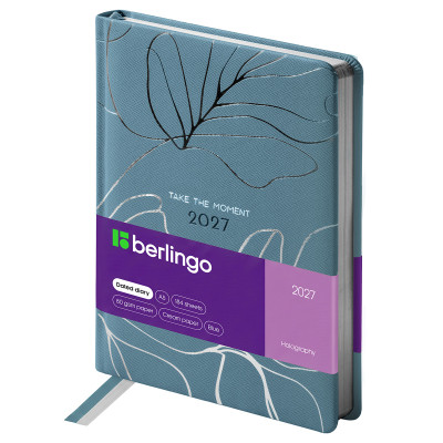 Ежедневник датированный 2027г., А5, 184л., кожзам, Berlingo "Holography", голубой, 391438
