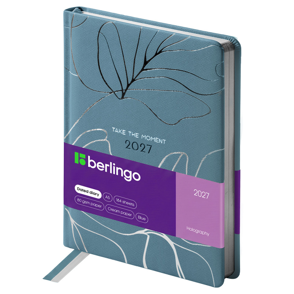Ежедневник датированный 2027г., А5, 184л., кожзам, Berlingo "Holography", голубой, 391438