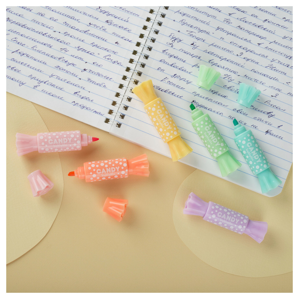 Набор текстовыделителей двусторонних MESHU "Candy", 06цв., пастельные цвета, 2/4мм, ПВХ бокс с европодвесом, 362128