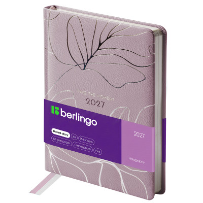 Ежедневник датированный 2027г., А5, 184л., кожзам, Berlingo "Holography", розовый, 391416