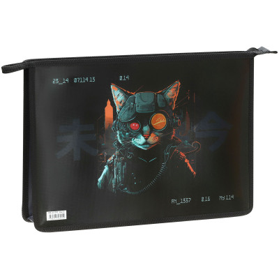 Папка для тетрадей 1 отделение, А4, ArtSpace "RoboCat", ламинированный картон, фольга, на молнии, 365819