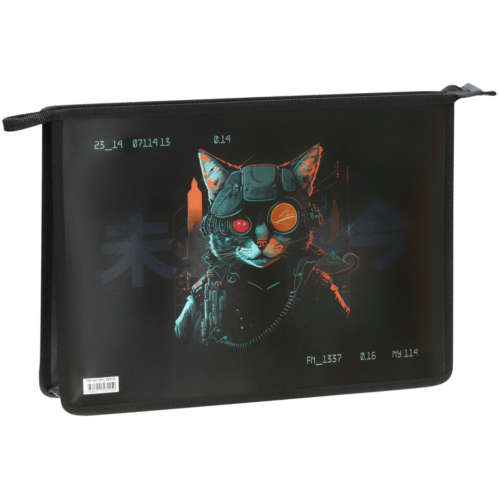 Папка для тетрадей 1 отделение, А4, ArtSpace "RoboCat", ламинированный картон, фольга, на молнии, 365819