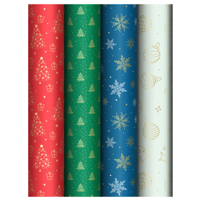 Упаковочная бумага глянц. 70*100см, MESHU "Winter pattern", 80г/м2, ассорти 4 дизайна, 383278