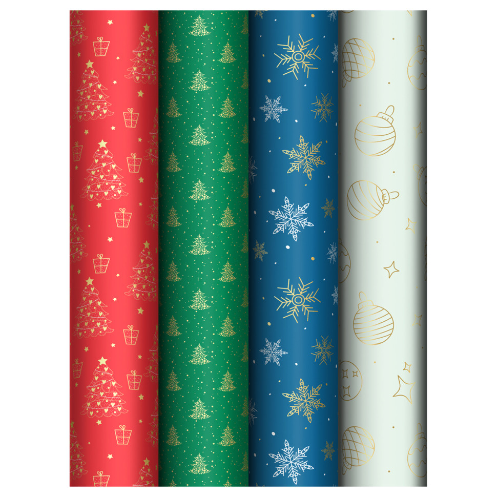 Упаковочная бумага глянц. 70*100см, MESHU "Winter pattern", 80г/м2, ассорти 4 дизайна, 383278