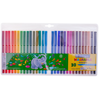 Фломастеры Centropen "Washable", 30цв., смываемые, блистер, 106414