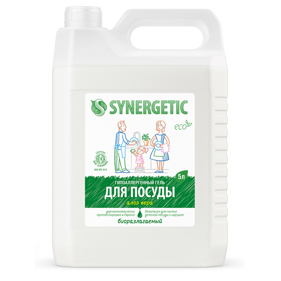 Средство для мытья посуды, фруктов, игрушек Synergetic "Алоэ", антибакт., концентрат, канистра, 5л, 286521