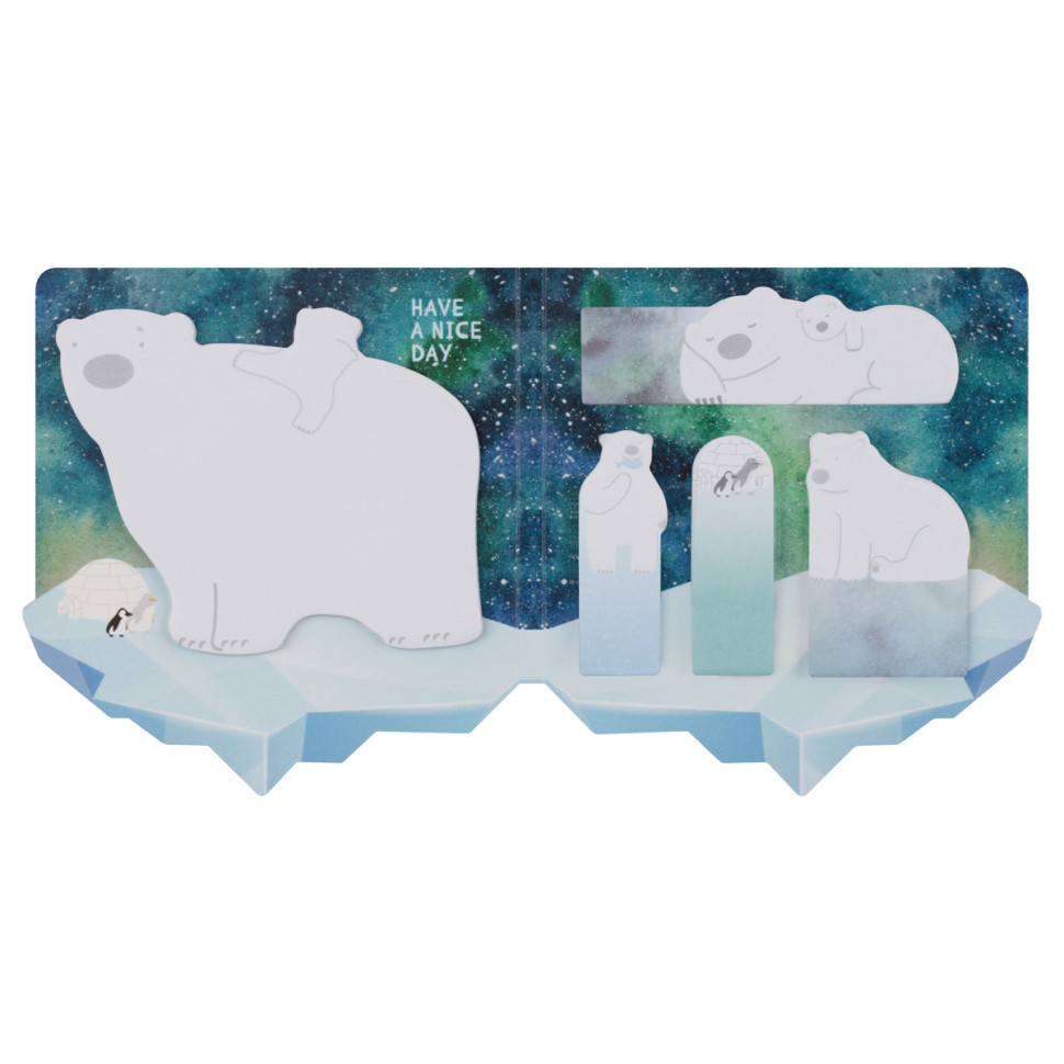 Флажки-закладки и самоклеящиеся блоки в наборе MESHU "Polar Bears", 20л*5 цветов, европодвес, 377504