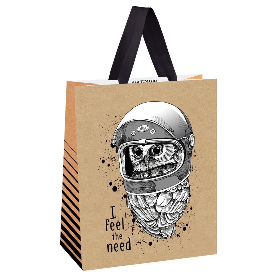 Пакет подарочный 18*23*10см MESHU "Space Owl", выборочный лак, крафт, 12 штук, 354548