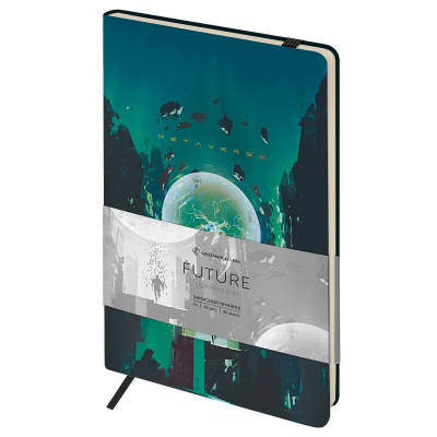 Записная книжка А5 80л. ЛАЙТ, кожзам, Greenwich Line "Future. Lightning ball", с резинкой, тиснение фольгой, блок в линию, 358004