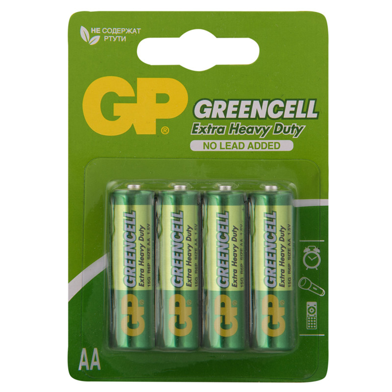 Батарейка GP Greencell AA (R6) 15S солевая, BL4, 16 штук, 267815