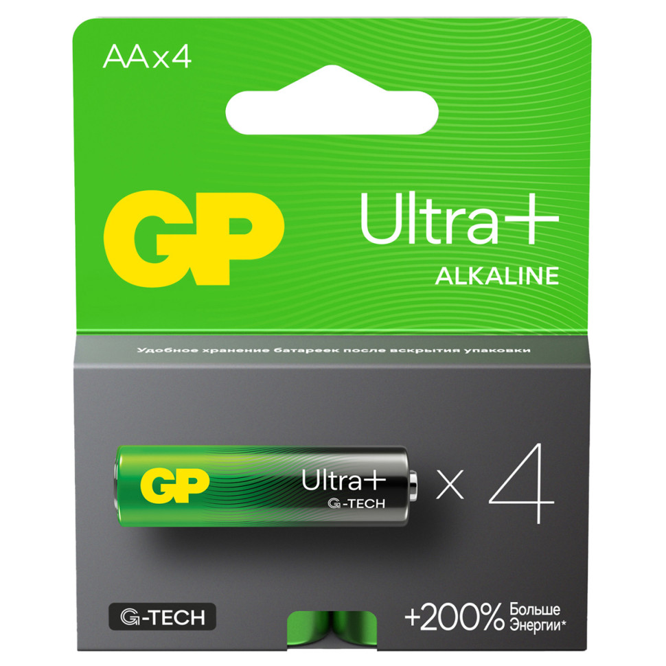 Батарейка GP Ultra Plus G-Tech AA (LR6) 15AUP алкалиновая, BC4, 4 штук,  371837