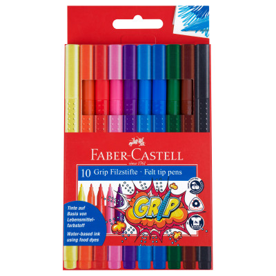 Фломастеры Faber-Castell "Grip", 10цв., трехгранные, смываемые, пластик. уп., европодвес, 286202