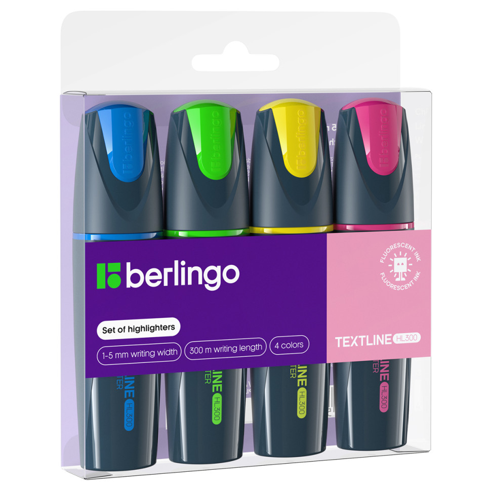 Набор текстовыделителей Berlingo "Textline HL300" 04цв., 1-5мм, европодвес, 307914