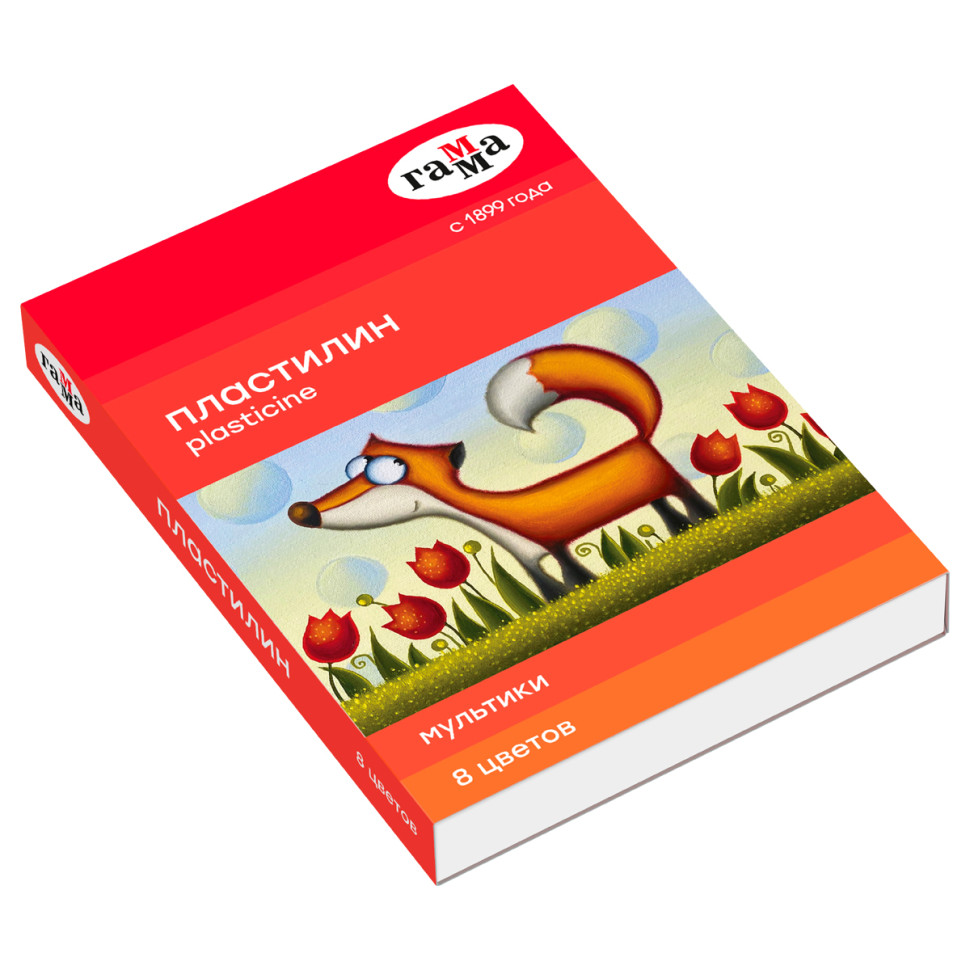 Пластилин Гамма "Мультики", 08 цветов, 160г, со стеком, картон. упаковка, 262532