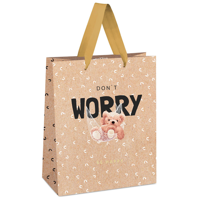 Пакет подарочный 18*23*10см MESHU "Don't worry", отд. фольгой, крафт, 339767