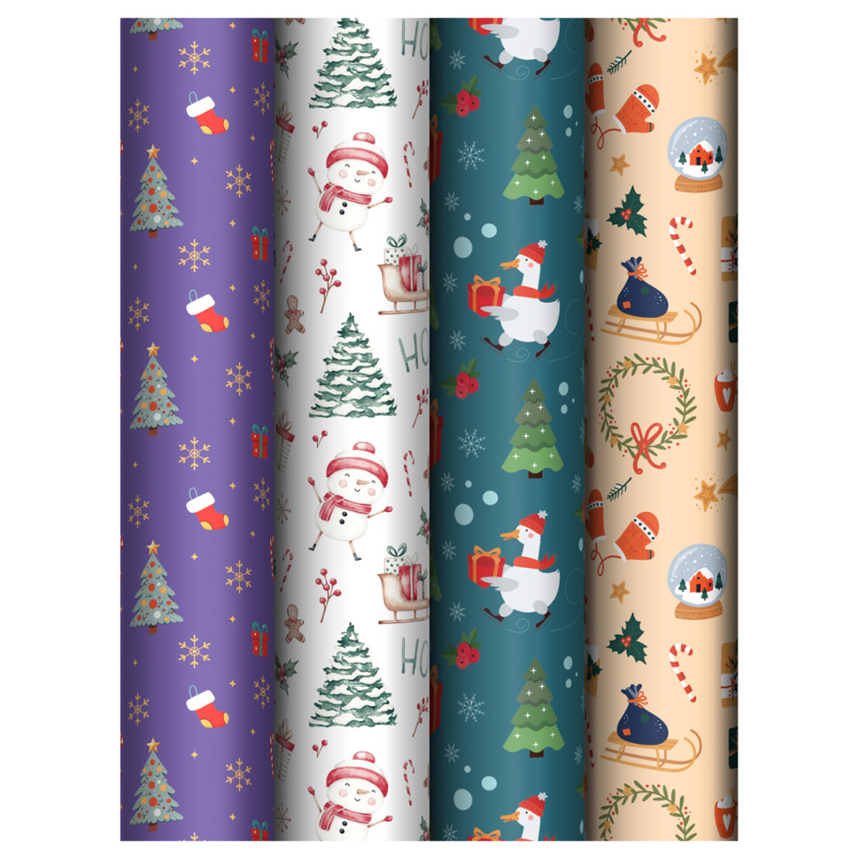 Упаковочная бумага глянц. 70*100см, MESHU "Christmas present", 80г/м2, ассорти  4 дизайна, 383295