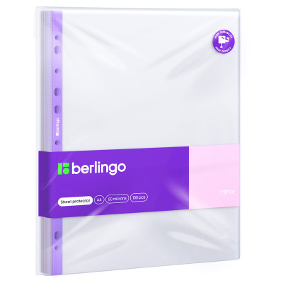 Папка-вкладыш с перфорацией Berlingo "Mirror", А4, 50мкм, глянцевая, 100 штук, 369456