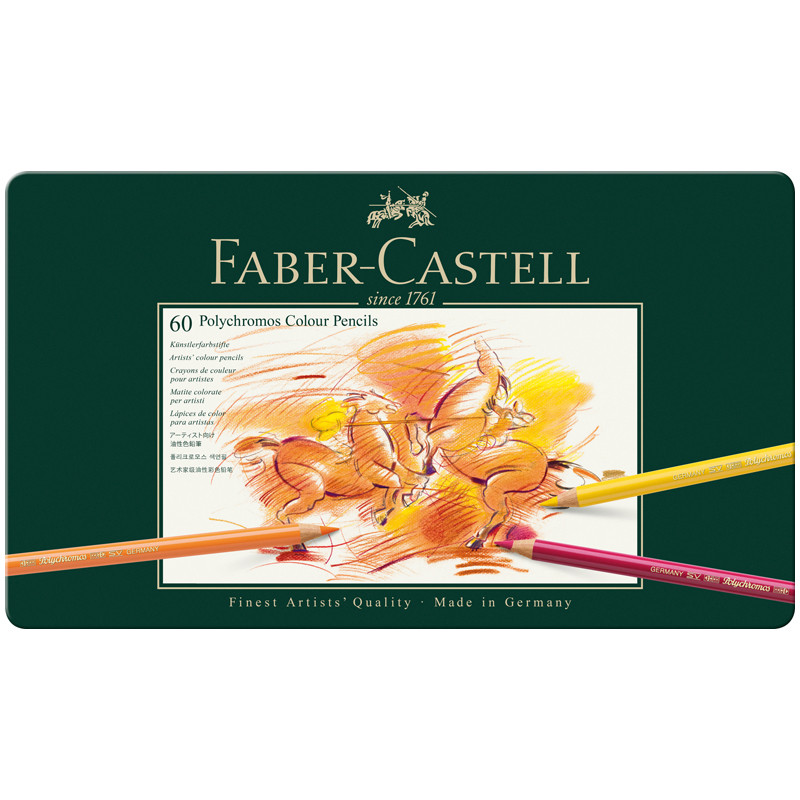 Карандаши цветные художественные Faber-Castell "Polychromos", 60цв., заточен., метал. коробка, 285917