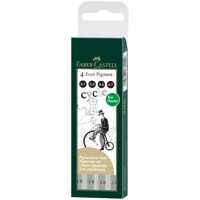 Набор капиллярных ручек Faber-Castell "Ecco Pigment" 4шт., черные, 0,1/0,3/0,5/0,7мм, европодвес, 285985