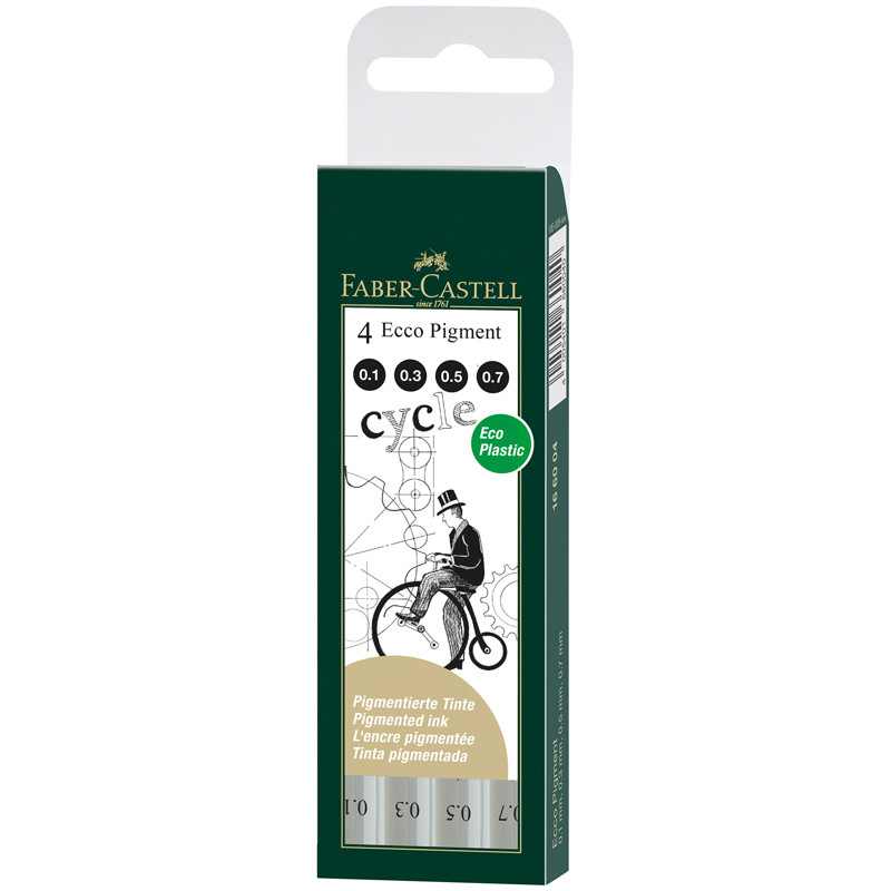 Набор капиллярных ручек Faber-Castell "Ecco Pigment" 4шт., черные, 0,1/0,3/0,5/0,7мм, европодвес, 285985