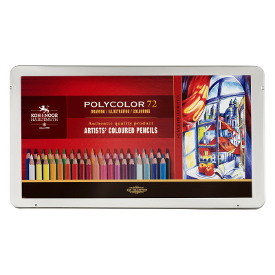 Карандаши цветные художественные Koh-I-Noor "Polycolor", 72цв., заточен., метал. пенал, 190297
