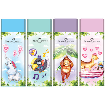 Ластик Faber-Castell "Happy Jungle", прямоугольный, картонный футляр, ассорти, 62*21,8*11,5мм, 306116