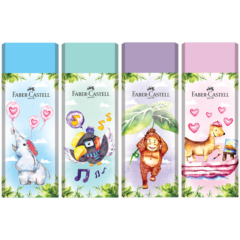 Ластик Faber-Castell "Happy Jungle", прямоугольный, картонный футляр, ассорти, 62*21,8*11,5мм, 306116