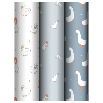 Упаковочная бумага глянц. 70*100см, MESHU "Goose set", 80г/м2, ассорти 3 дизайна, 383308