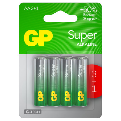 Батарейка GP Super G-Tech AA (LR6) 15A алкалиновая, BC4 (промо 3+1), 12 штук,  374884