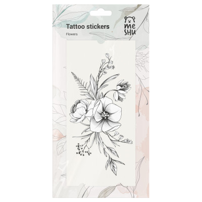 Наклейка-тату MESHU, "Flowers", 9*19см, 3 листа, инд. уп., европодвес, 379749