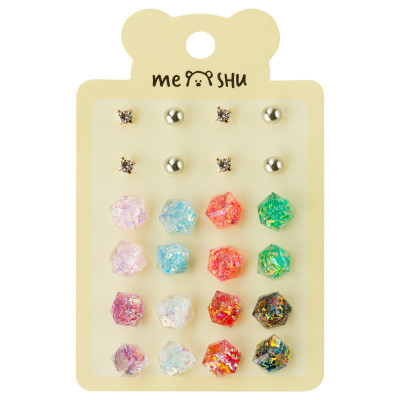 Серьги MESHU "Сubes", бижутерия, 12 пар, европодвес, 5 штук, 369278