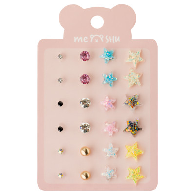 Серьги MESHU "Stars", бижутерия, 12 пар, европодвес, 5 штук, 369279
