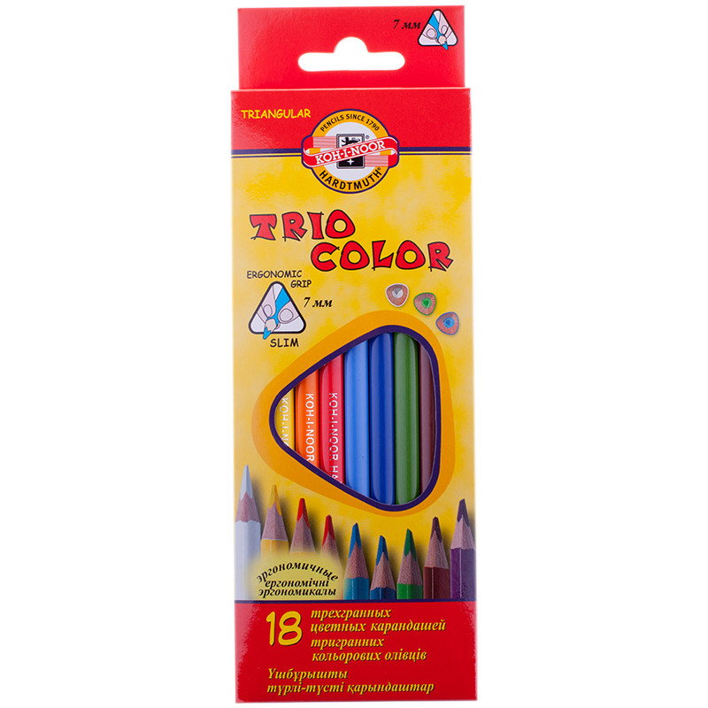 Карандаши цветные Koh-I-Noor "TrioColor", 18цв., трехгран., заточен., европодвес, 132769