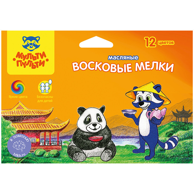 Мелки масляные Мульти-Пульти "Енот в Китае", 12цв., шестигранные, картон, европодвес, 239195
