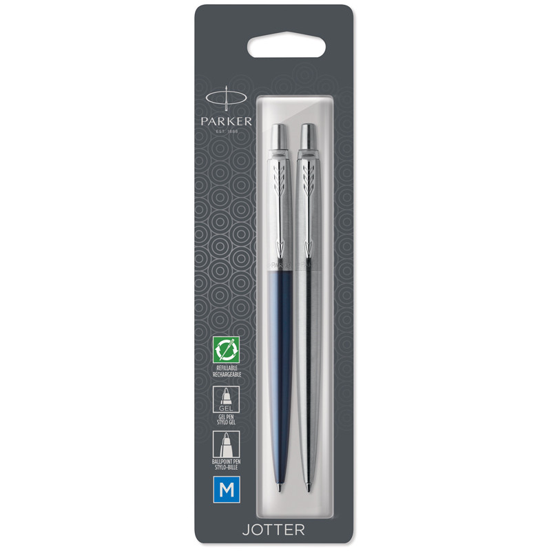 Набор Parker "Jotter London": шар. ручка Blue + гел. ручка Stainless Steel, 1,0мм, кнопочн., блистер, 347617