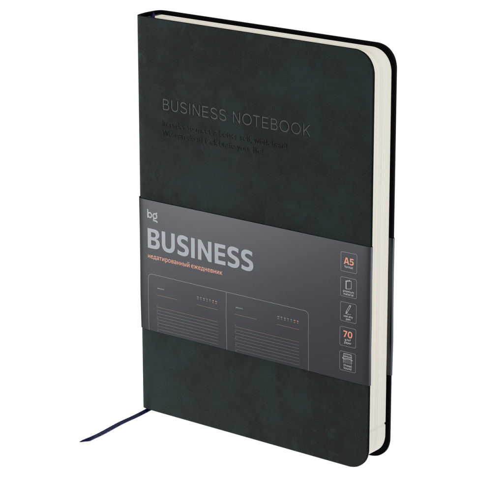 Ежедневник недатированный, А5, 136л., мягкий переплет, кожзам, BG "Business. Graphite", темно-серый, 369936