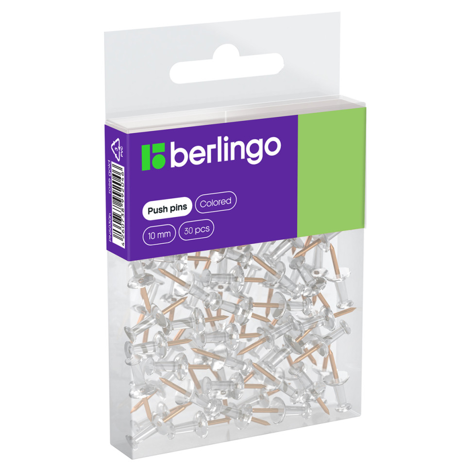 Кнопки силовые Berlingo, 30шт., цветные, ПВХ упак., европодвес, розовое золото, 330188