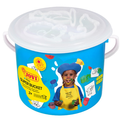 Краски пальчиковые JOVI "Super Bucket", 05 цветов по 35мл. + 20 трафаретов-раскрасок, пластиковое ведро, 352373