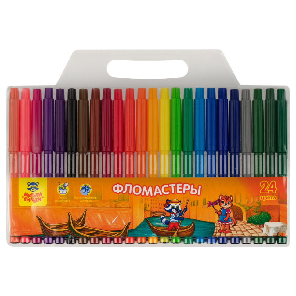 Фломастеры Мульти-Пульти "Енот в Венеции", 24цв., смываемые., блистер, европодвес, 390267