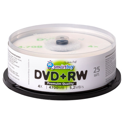 Диск DVD+RW 4.7Gb Smart buy 4x Cake Box (25шт), 386329