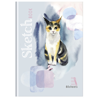 Скетчбук 80л., А5 7БЦ BG "Трехцветная кошка", матовая ламинация, бежевый блок, 80г/м2, 332581