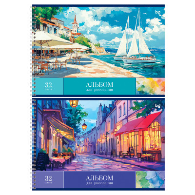 Альбом для рисования 32л., А4, на гребне BG "Пейзажи", 12 штук, 378703