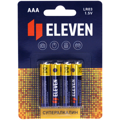 Батарейка Eleven SUPER AAA (LR03) алкалиновая, BC4, 24 штук, 301754