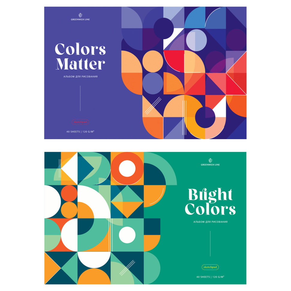 Альбом для рисования 40л., А4, на скрепке Greenwich Line "Bright colors", 120г/м2, КОМПЛЕКТ (2шт), 356289