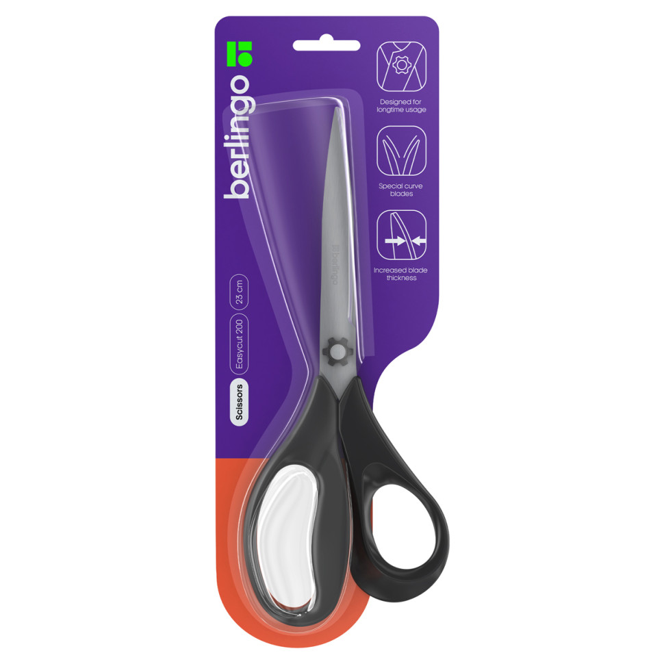 Ножницы Berlingo "Easycut 200" 23см, эргономичные ручки, европодвес, 326314
