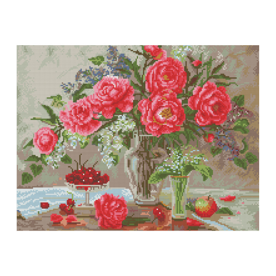 Алмазная мозаика ТРИ СОВЫ "Натюрморт с пионами", 40*50см, холст на деревянном подрамнике, картонная коробка с пластиковой ручкой, 344365