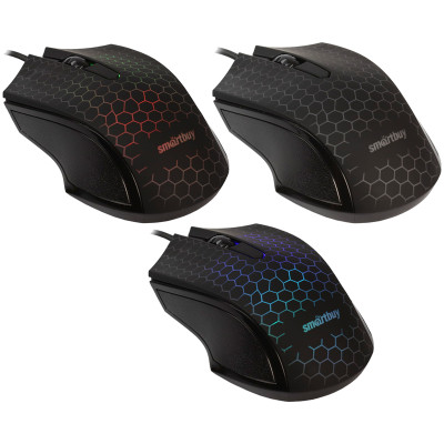 Мышь Smartbuy ONE 334, USB, с подсветкой, черный, 2btn+Roll, 283065